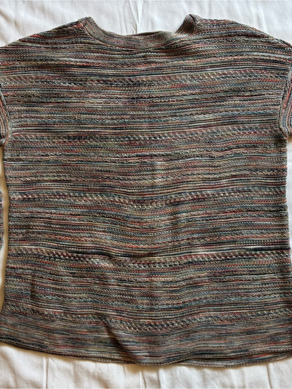 J. Jill Multistripe Crewneck Sweater in Olive, Rust & Blue